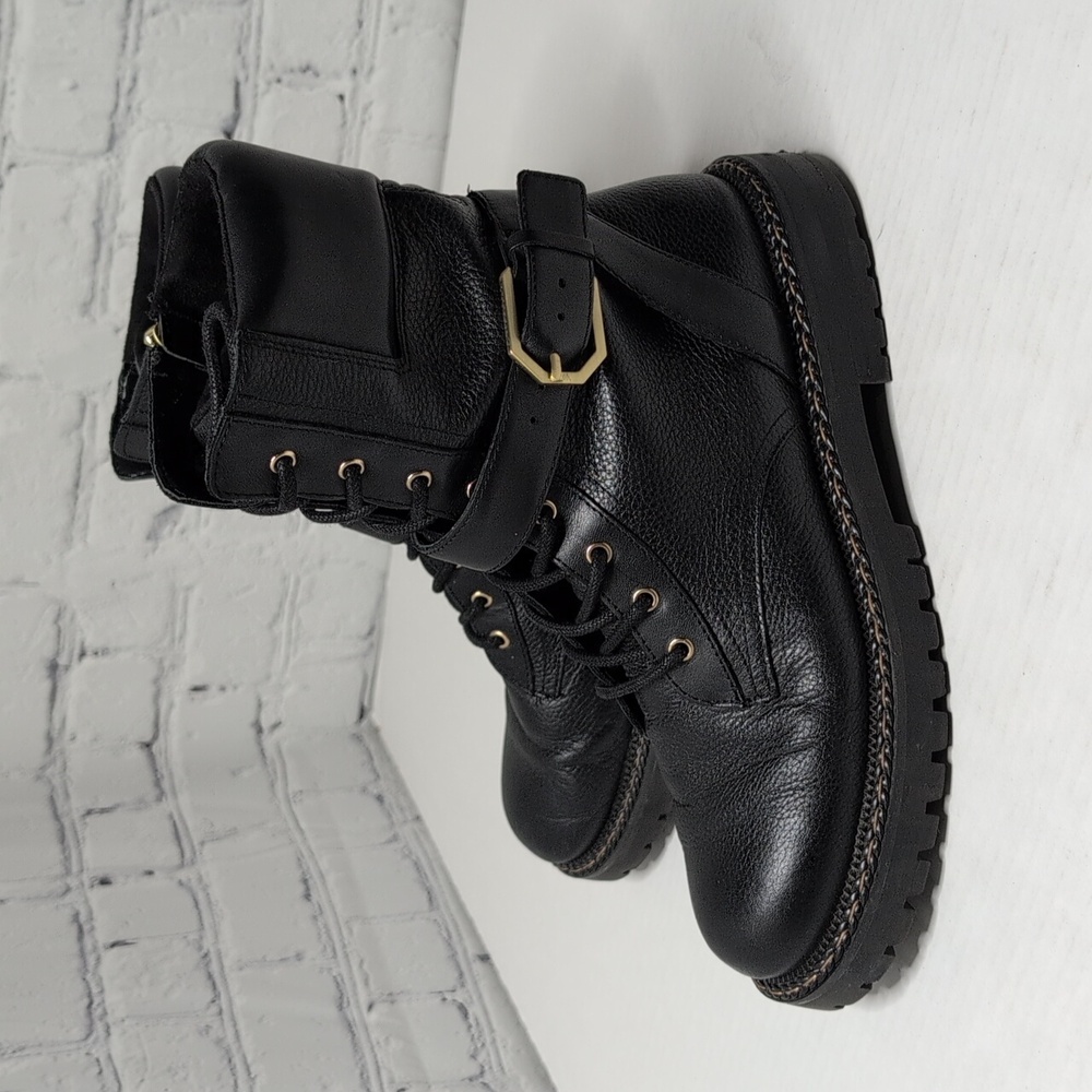 Vince Camuto Repla Black Leather Lace Up Moto Combat Boots - Picture 4 of 8